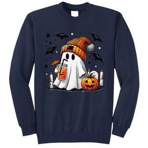 Cute Ghost Drinking Coffee Halloween Ghost Coffee Tall Sweatshirt