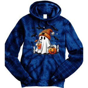 Cute Ghost Drinking Coffee Halloween Ghost Coffee Tie Dye Hoodie