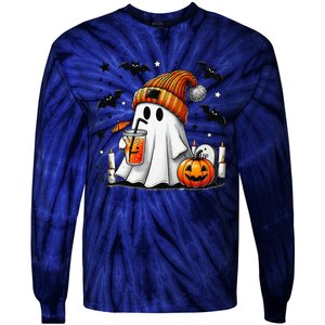 Cute Ghost Drinking Coffee Halloween Ghost Coffee Tie-Dye Long Sleeve Shirt