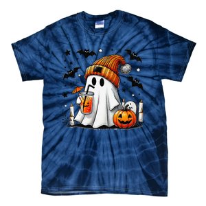 Cute Ghost Drinking Coffee Halloween Ghost Coffee Tie-Dye T-Shirt