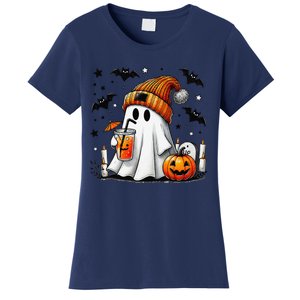 Cute Ghost Drinking Coffee Halloween Ghost Coffee Women's T-Shirt