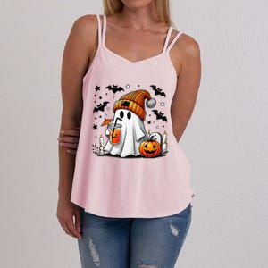 Cute Ghost Drinking Coffee Halloween Ghost Coffee Women's Strappy Tank