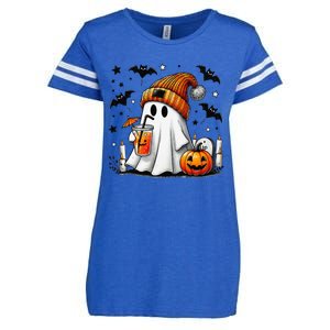 Cute Ghost Drinking Coffee Halloween Ghost Coffee Enza Ladies Jersey Football T-Shirt