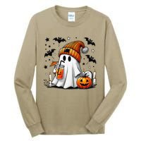 Cute Ghost Drinking Coffee Halloween Ghost Coffee Tall Long Sleeve T-Shirt