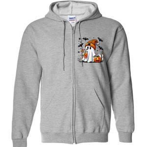 Cute Ghost Drinking Coffee Halloween Ghost Coffee Full Zip Hoodie