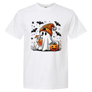 Cute Ghost Drinking Coffee Halloween Ghost Coffee Garment-Dyed Heavyweight T-Shirt