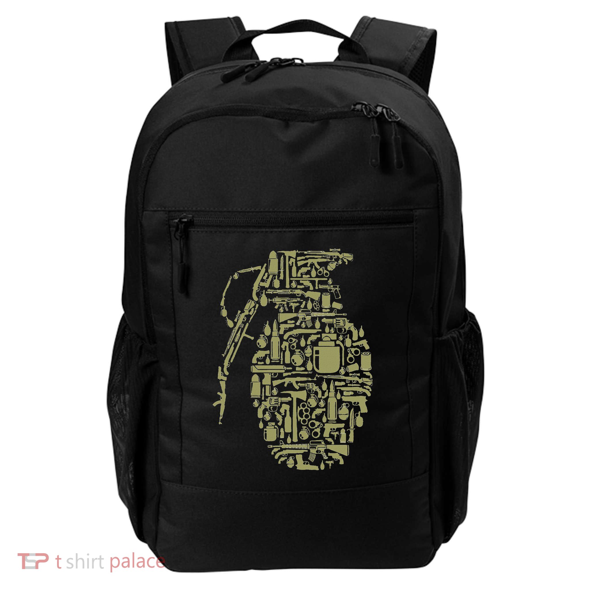 Cool Grenade Design Gun Rifle Brass Knuckles Handcuffs Daily Commute Backpack