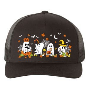 Cute Ghost Drinking Coffee Halloween Fall Ghost Book Reading Yupoong Adult 5-Panel Trucker Hat