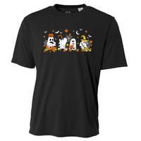 Cute Ghost Drinking Coffee Halloween Fall Ghost Book Reading Cooling Performance Crew T-Shirt