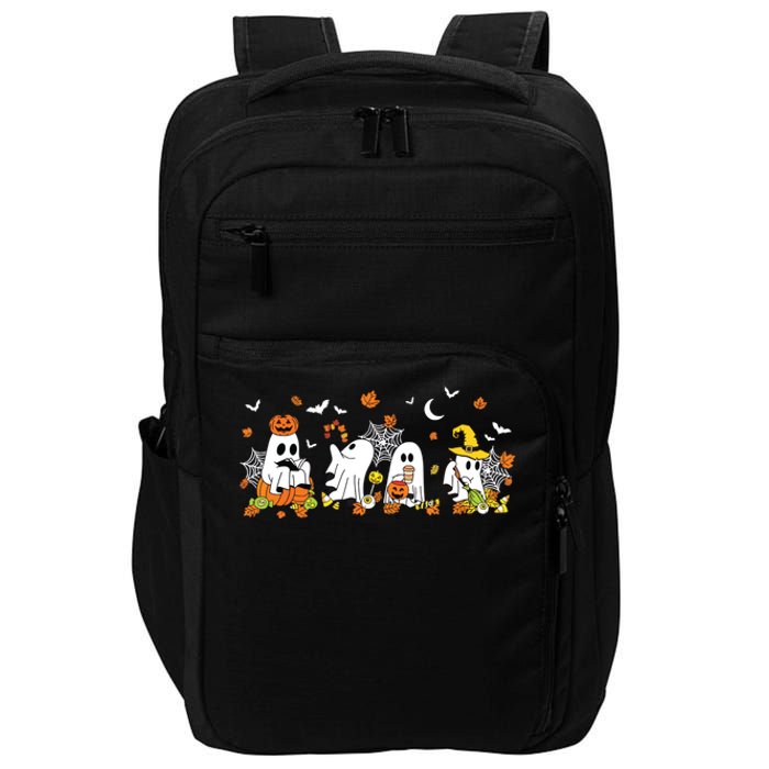 Cute Ghost Drinking Coffee Halloween Fall Ghost Book Reading Impact Tech Backpack