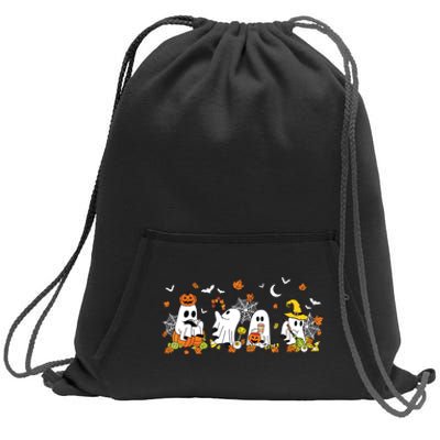 Cute Ghost Drinking Coffee Halloween Fall Ghost Book Reading Sweatshirt Cinch Pack Bag