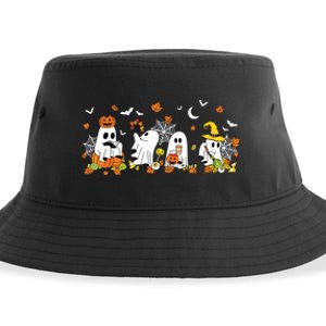 Cute Ghost Drinking Coffee Halloween Fall Ghost Book Reading Sustainable Bucket Hat