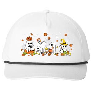 Cute Ghost Drinking Coffee Halloween Fall Ghost Book Reading Snapback Five-Panel Rope Hat