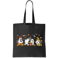 Cute Ghost Drinking Coffee Halloween Fall Ghost Book Reading Tote Bag