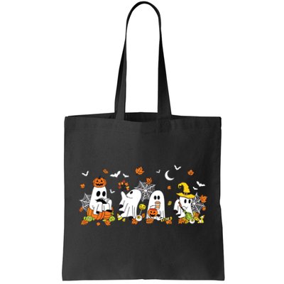 Cute Ghost Drinking Coffee Halloween Fall Ghost Book Reading Tote Bag