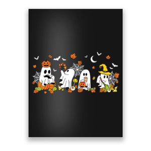 Cute Ghost Drinking Coffee Halloween Fall Ghost Book Reading Poster