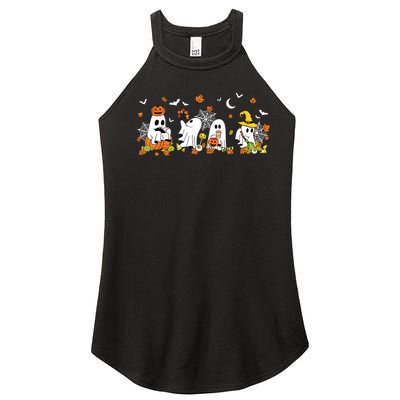 Cute Ghost Drinking Coffee Halloween Fall Ghost Book Reading Women’s Perfect Tri Rocker Tank