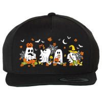 Cute Ghost Drinking Coffee Halloween Fall Ghost Book Reading Wool Snapback Cap