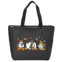 Cute Ghost Drinking Coffee Halloween Fall Ghost Book Reading Zip Tote Bag