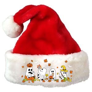 Cute Ghost Drinking Coffee Halloween Fall Ghost Book Reading Premium Christmas Santa Hat