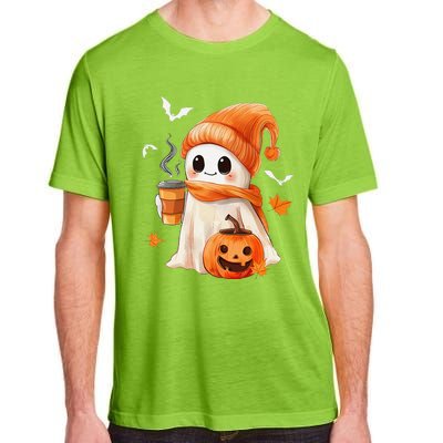 Cute Ghost Drinking Coffee Halloween Ghost Ice Coffee Adult ChromaSoft Performance T-Shirt