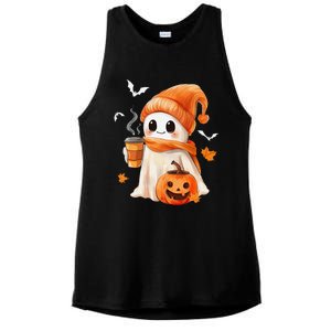 Cute Ghost Drinking Coffee Halloween Ghost Ice Coffee Ladies PosiCharge Tri-Blend Wicking Tank