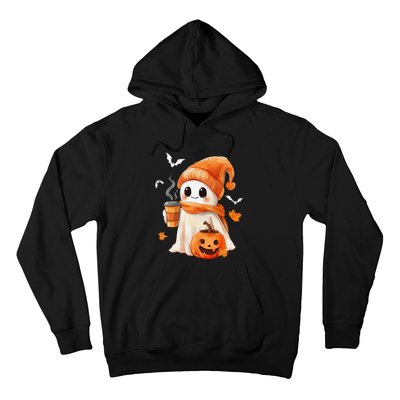 Cute Ghost Drinking Coffee Halloween Ghost Ice Coffee Hoodie