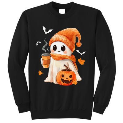 Cute Ghost Drinking Coffee Halloween Ghost Ice Coffee Sweatshirt