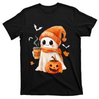 Cute Ghost Drinking Coffee Halloween Ghost Ice Coffee T-Shirt