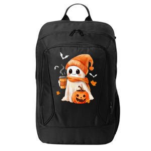 Cute Ghost Drinking Coffee Halloween Ghost Ice Coffee City Backpack