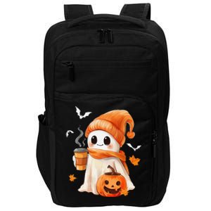 Cute Ghost Drinking Coffee Halloween Ghost Ice Coffee Impact Tech Backpack