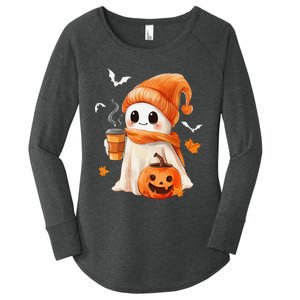 Cute Ghost Drinking Coffee Halloween Ghost Ice Coffee Women's Perfect Tri Tunic Long Sleeve Shirt