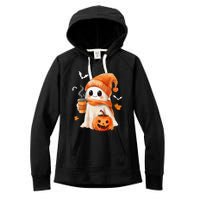 Cute Ghost Drinking Coffee Halloween Ghost Ice Coffee Women's Fleece Hoodie