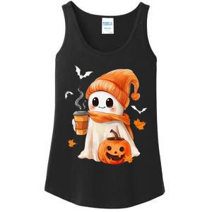 Cute Ghost Drinking Coffee Halloween Ghost Ice Coffee Ladies Essential Tank