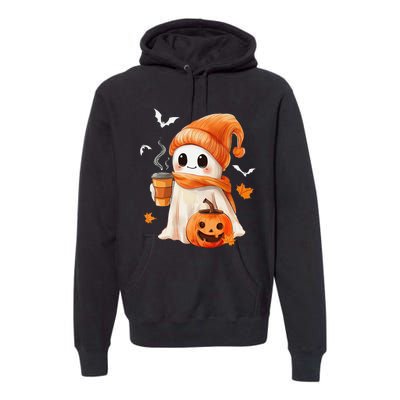 Cute Ghost Drinking Coffee Halloween Ghost Ice Coffee Premium Hoodie