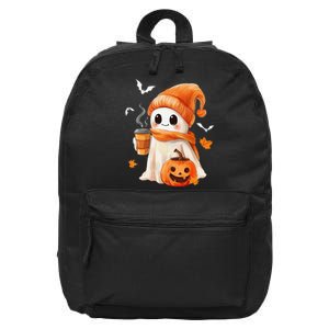 Cute Ghost Drinking Coffee Halloween Ghost Ice Coffee 16 in Basic Backpack