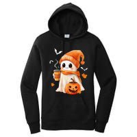 Cute Ghost Drinking Coffee Halloween Ghost Ice Coffee Women's Pullover Hoodie