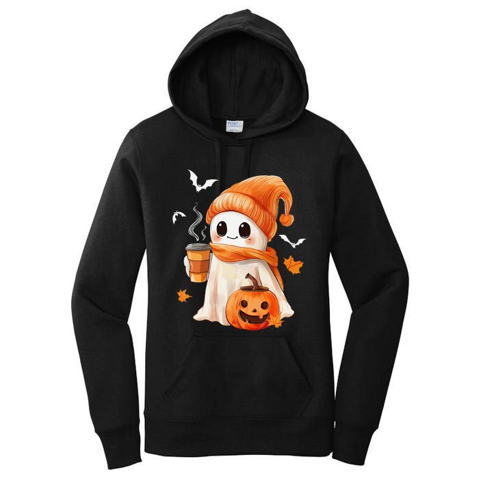 Cute Ghost Drinking Coffee Halloween Ghost Ice Coffee Women's Pullover Hoodie