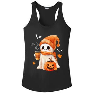 Cute Ghost Drinking Coffee Halloween Ghost Ice Coffee Ladies PosiCharge Competitor Racerback Tank