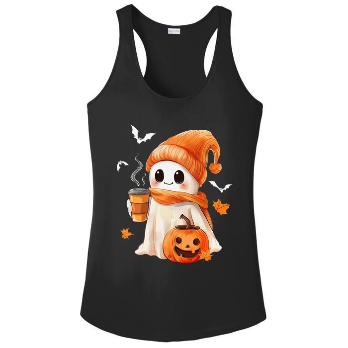 Cute Ghost Drinking Coffee Halloween Ghost Ice Coffee Ladies PosiCharge Competitor Racerback Tank