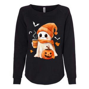 Cute Ghost Drinking Coffee Halloween Ghost Ice Coffee Womens California Wash Sweatshirt