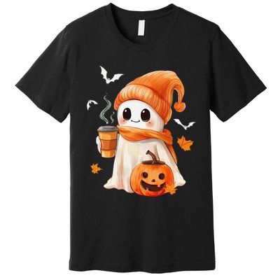 Cute Ghost Drinking Coffee Halloween Ghost Ice Coffee Premium T-Shirt