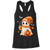 Cute Ghost Drinking Coffee Halloween Ghost Ice Coffee Women's Racerback Tank