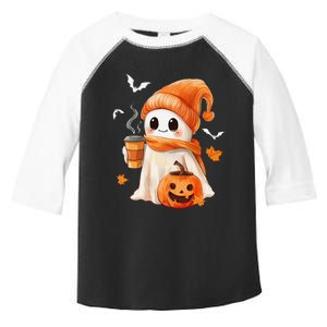 Cute Ghost Drinking Coffee Halloween Ghost Ice Coffee Toddler Fine Jersey T-Shirt