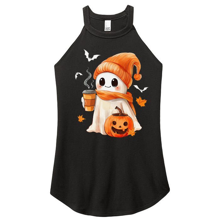 Cute Ghost Drinking Coffee Halloween Ghost Ice Coffee Women's Perfect Tri Rocker Tank