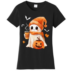 Cute Ghost Drinking Coffee Halloween Ghost Ice Coffee Women's T-Shirt