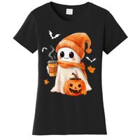 Cute Ghost Drinking Coffee Halloween Ghost Ice Coffee Women's T-Shirt