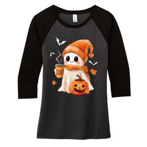 Cute Ghost Drinking Coffee Halloween Ghost Ice Coffee Women's Tri-Blend 3/4-Sleeve Raglan Shirt