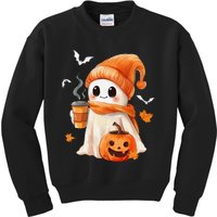 Cute Ghost Drinking Coffee Halloween Ghost Ice Coffee Kids Sweatshirt