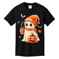 Cute Ghost Drinking Coffee Halloween Ghost Ice Coffee Kids T-Shirt